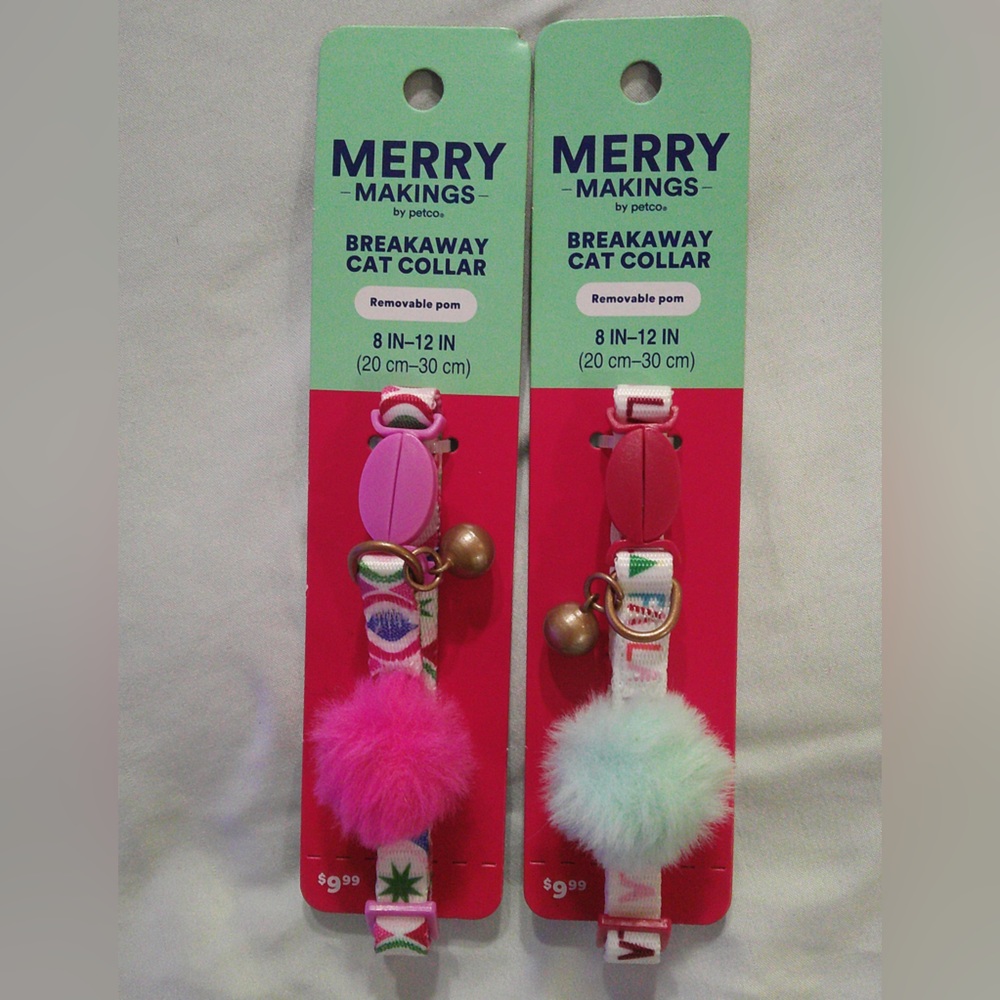 2 Merry Makings Breakaway Cat Collars:  Fa La La and Ornament Argyle